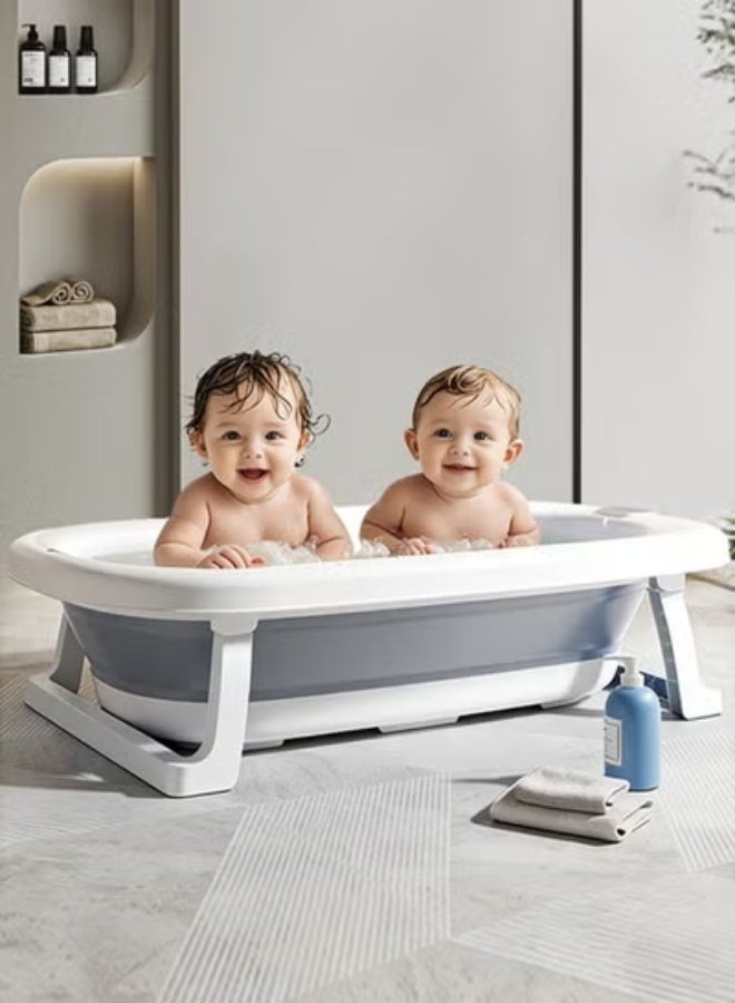 KSYN KO-KO حوض استحمام أطفال قابل للطي مع قاعدة مانعة للانزلاق ومقبس استشعار الحرارة | قابل للتعليق على الحائط | باللون الرمادي للأعمار من 0 إلى 3 سنوات - Image 1